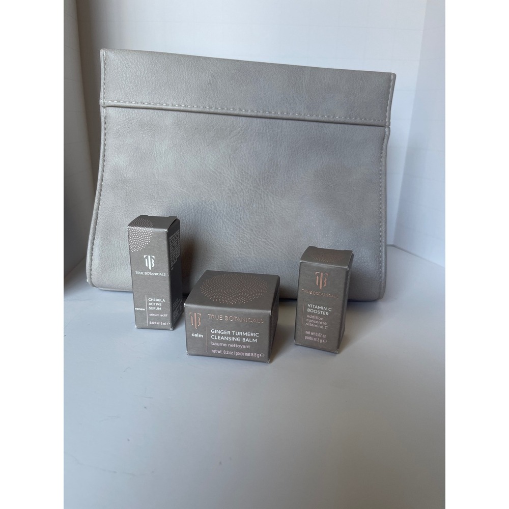 True Botanicals Brightening Trio Gift Set Gray Cosmetic Bag New